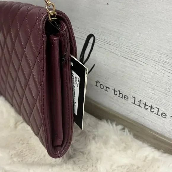 Badgley Mischka Plum Diamond Quilt Convertible Crossbody Bag Vegan NEW NWT - Picture 4 of 14